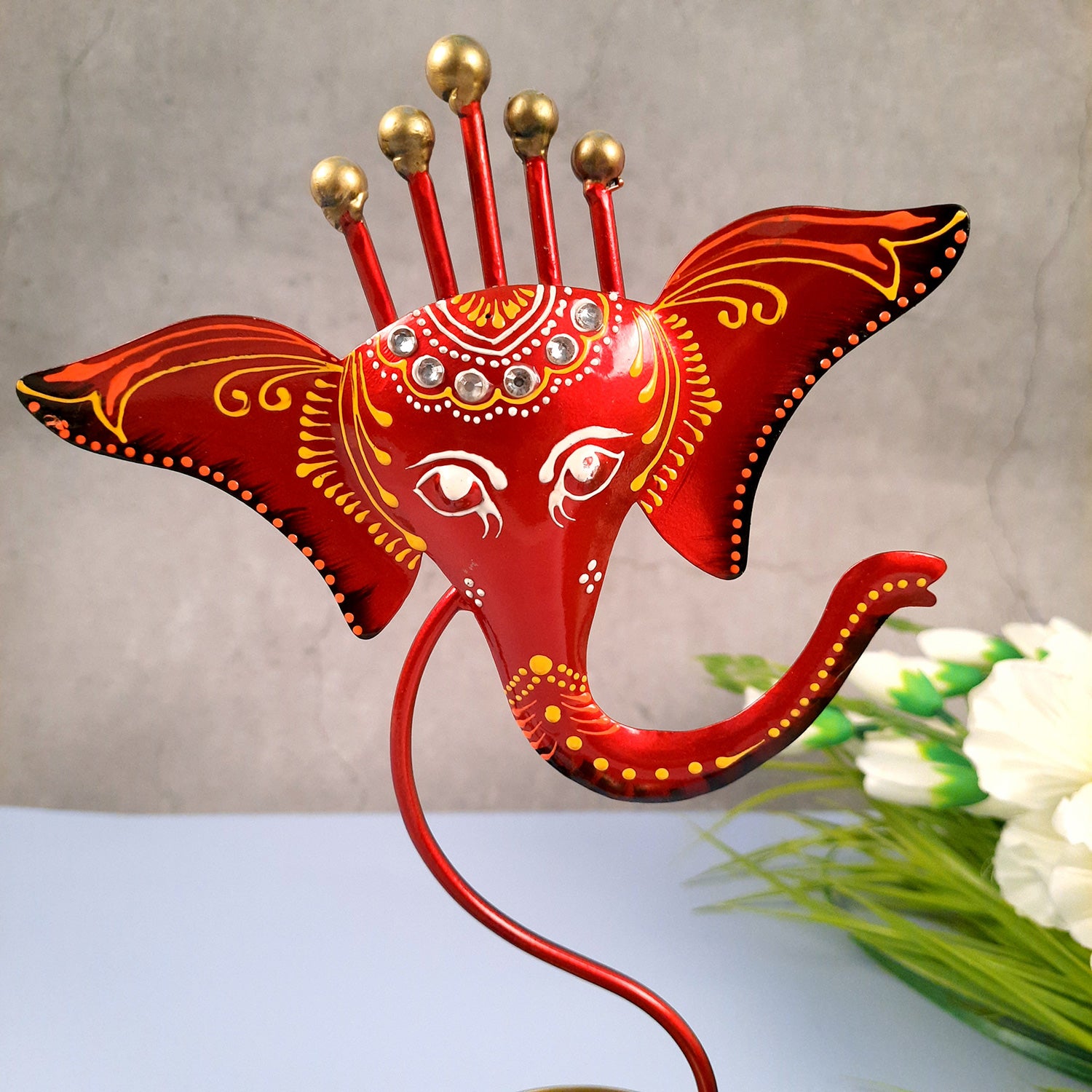 Candle TeaLight Holder - Ganesha Design | Tea Light Candle Stand - For Home, Table, Living Room, Dining room, Bedroom Decor | For Diwali Decoration & Gifts - 11 Inch - apkamart #Color_Red