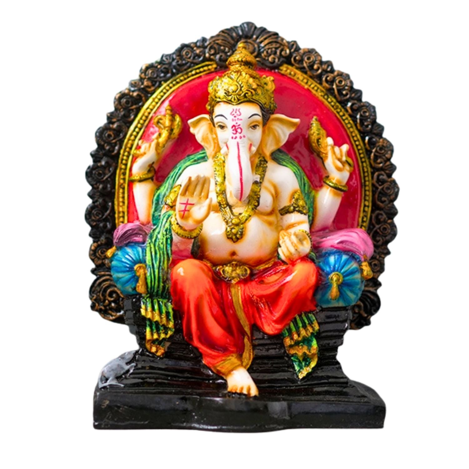 Ganesh Statue | Shri Ganesha Sitting on Singhasan Idol | Lord Krishna Murti - for Home, Living Room, Office, Puja, Entrance Decoration & Gifts - 10 Inch - apkamart