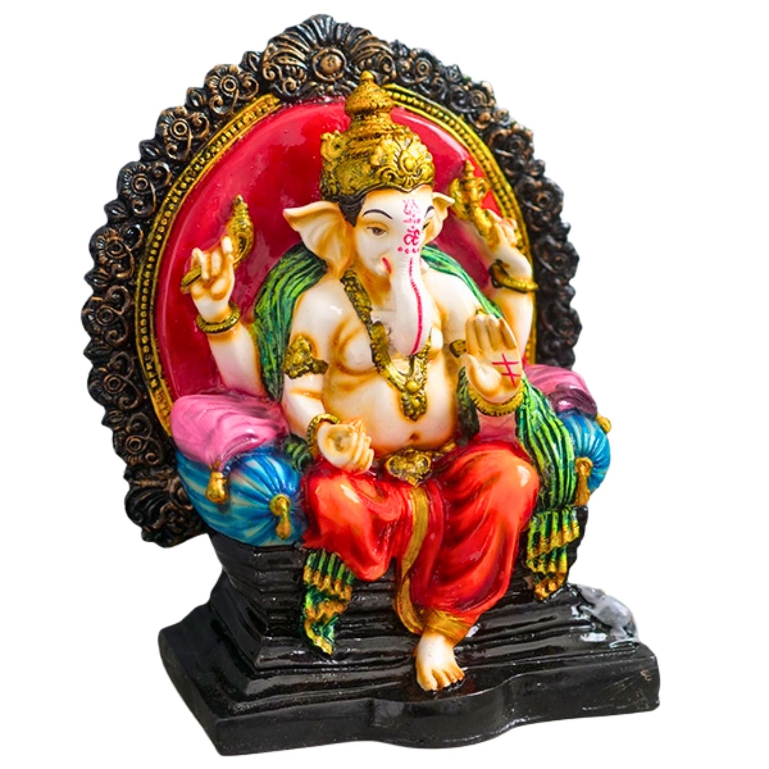 Ganesh Statue | Shri Ganesha Sitting on Singhasan Idol | Lord Krishna Murti - for Home, Living Room, Office, Puja, Entrance Decoration & Gifts - 10 Inch - apkamart