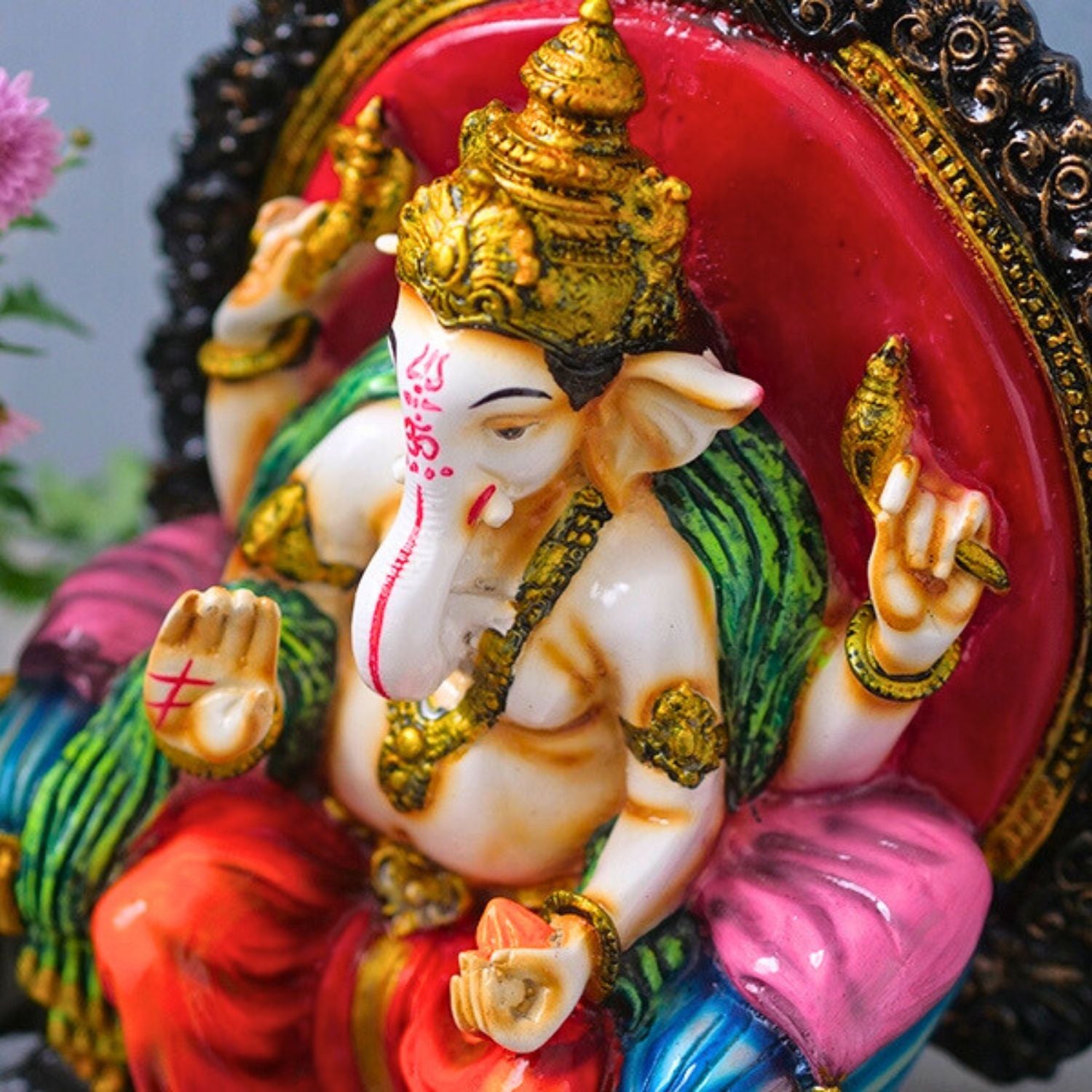 Ganesh Statue | Shri Ganesha Sitting on Singhasan Idol | Lord Krishna Murti - for Home, Living Room, Office, Puja, Entrance Decoration & Gifts - 10 Inch - apkamart