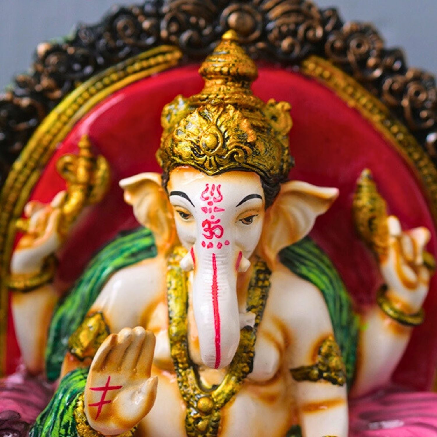 Ganesh Statue | Shri Ganesha Sitting on Singhasan Idol | Lord Krishna Murti - for Home, Living Room, Office, Puja, Entrance Decoration & Gifts - 10 Inch - apkamart