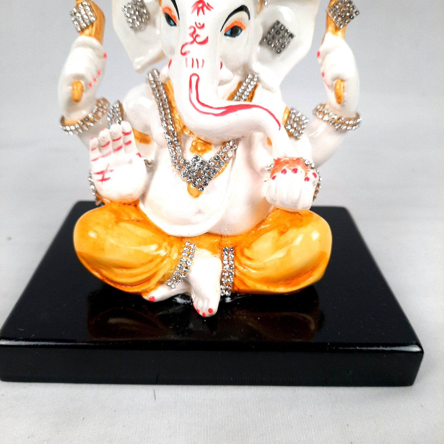 Ganesh Statue With Stone Work | Ganesha Idol Marble Look | Ganpati Murti - Puja, Home, Office Desk, Table Decor, Diwali Gift - 6 Inch - apkamart #Color_Yellow