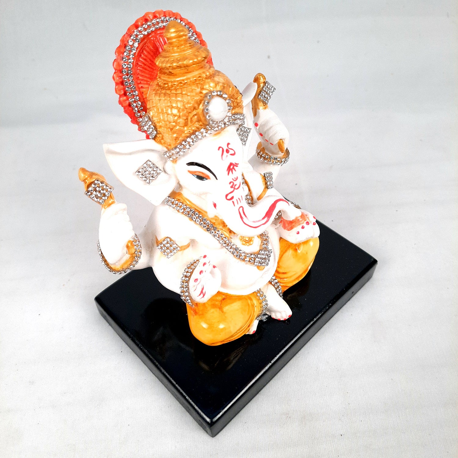 Ganesh Statue With Stone Work | Ganesha Idol Marble Look | Ganpati Murti - Puja, Home, Office Desk, Table Decor, Diwali Gift - 6 Inch - apkamart #Color_Yellow