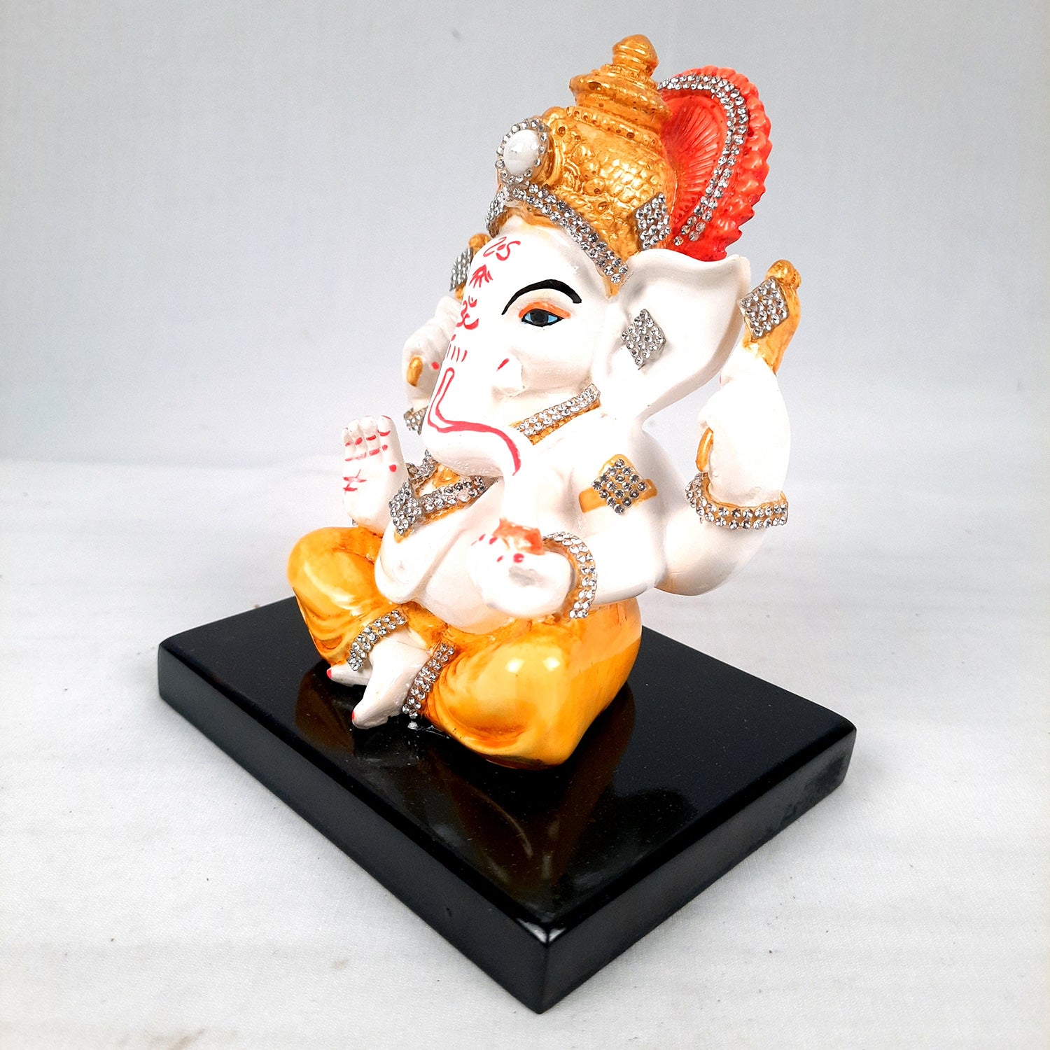 Ganesh Statue With Stone Work | Ganesha Idol Marble Look | Ganpati Murti - Puja, Home, Office Desk, Table Decor, Diwali Gift - 6 Inch - apkamart #Color_Yellow