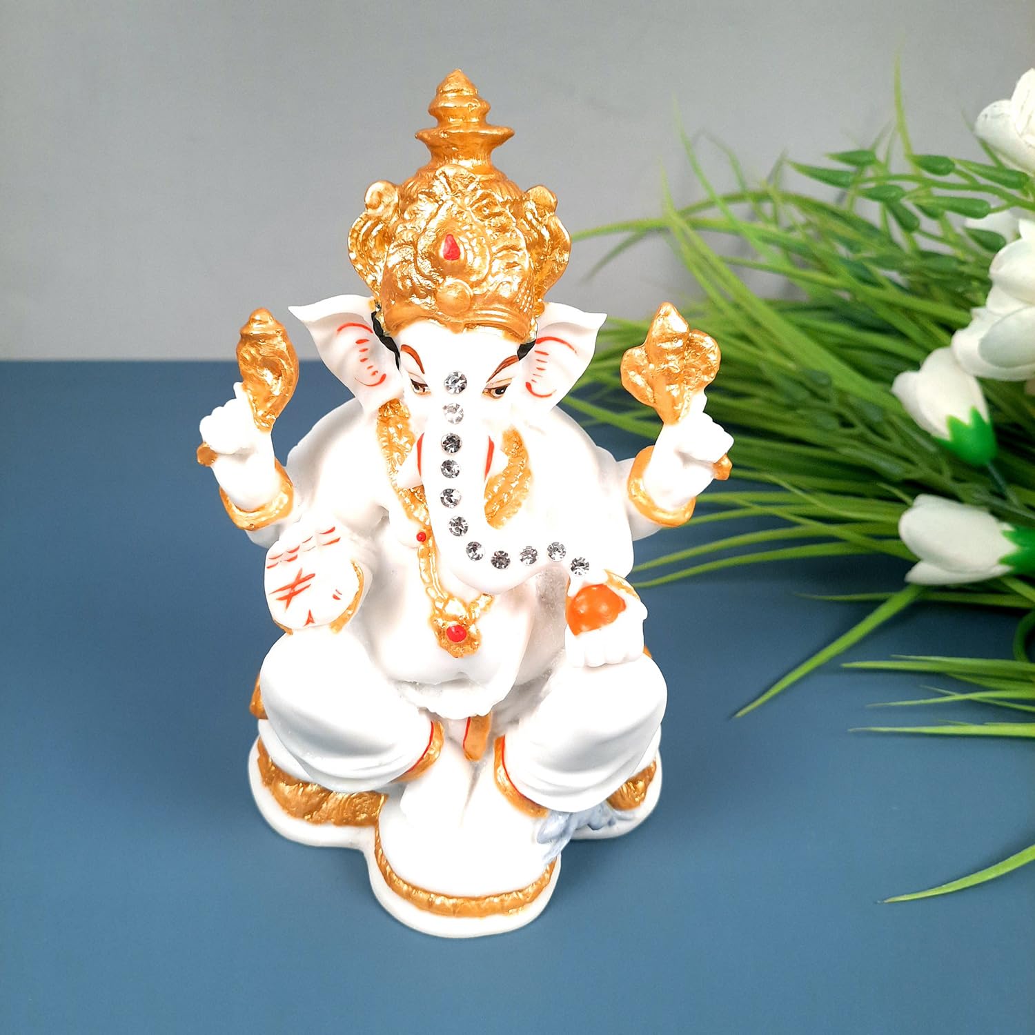 Ganesh Statue With Marble Finish | Exclusive Ganesha Murti | Ganpati Idol - Puja, Home, Office Desk, Table Decor, Diwali Gift - 5 Inch - apkamart #Style_design 3