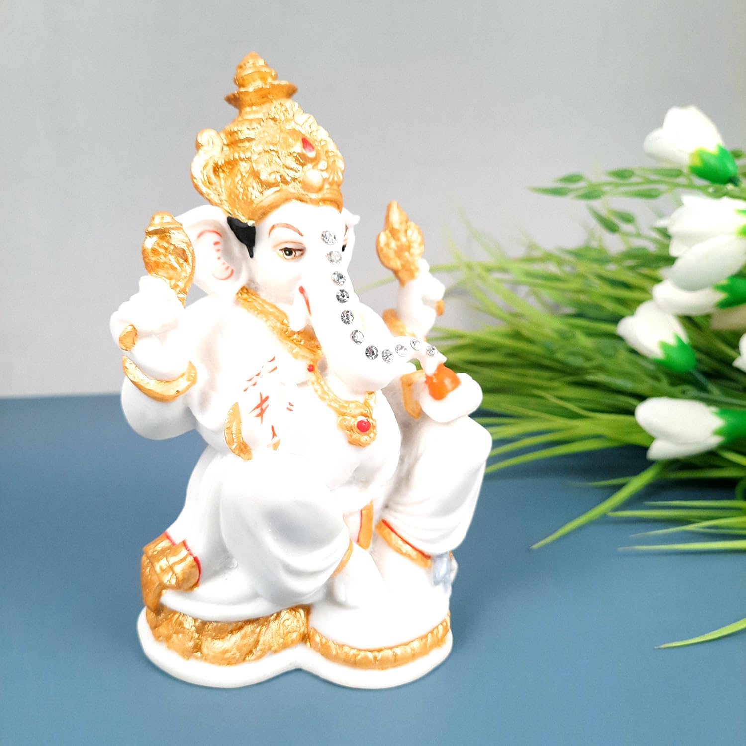 Ganesh Statue With Marble Finish | Exclusive Ganesha Murti | Ganpati Idol - Puja, Home, Office Desk, Table Decor, Diwali Gift - 5 Inch - apkamart #Style_design 3