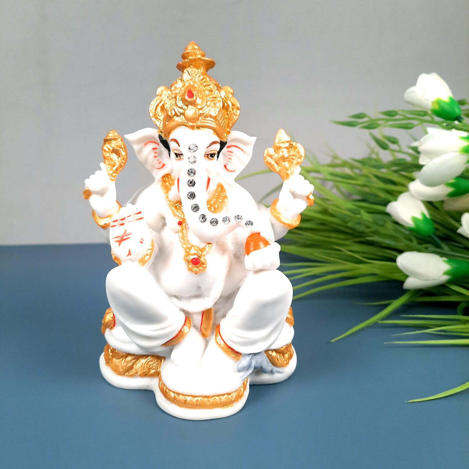 Ganesh Statue With Marble Finish | Exclusive Ganesha Murti | Ganpati Idol - Puja, Home, Office Desk, Table Decor, Diwali Gift - 5 Inch - apkamart #Style_design 3