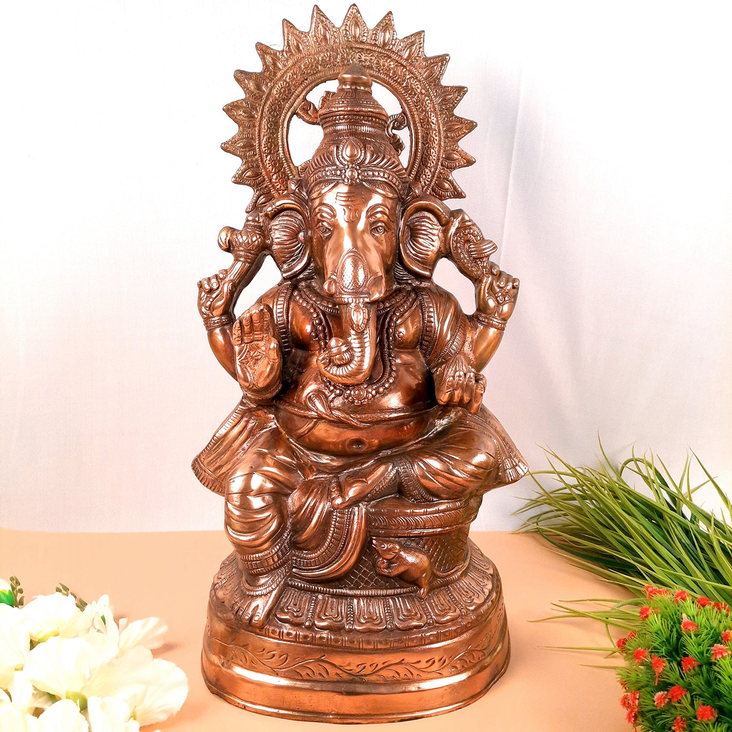 Lord Ganesh Idol | Ganesha Idol Big Size - for Home, Living Room, Entrance, Main Door | Metal Ganesh Art for Religious & Spiritual Decor | Diwali & Housewarming Gift - 23 Inch - Apkamart