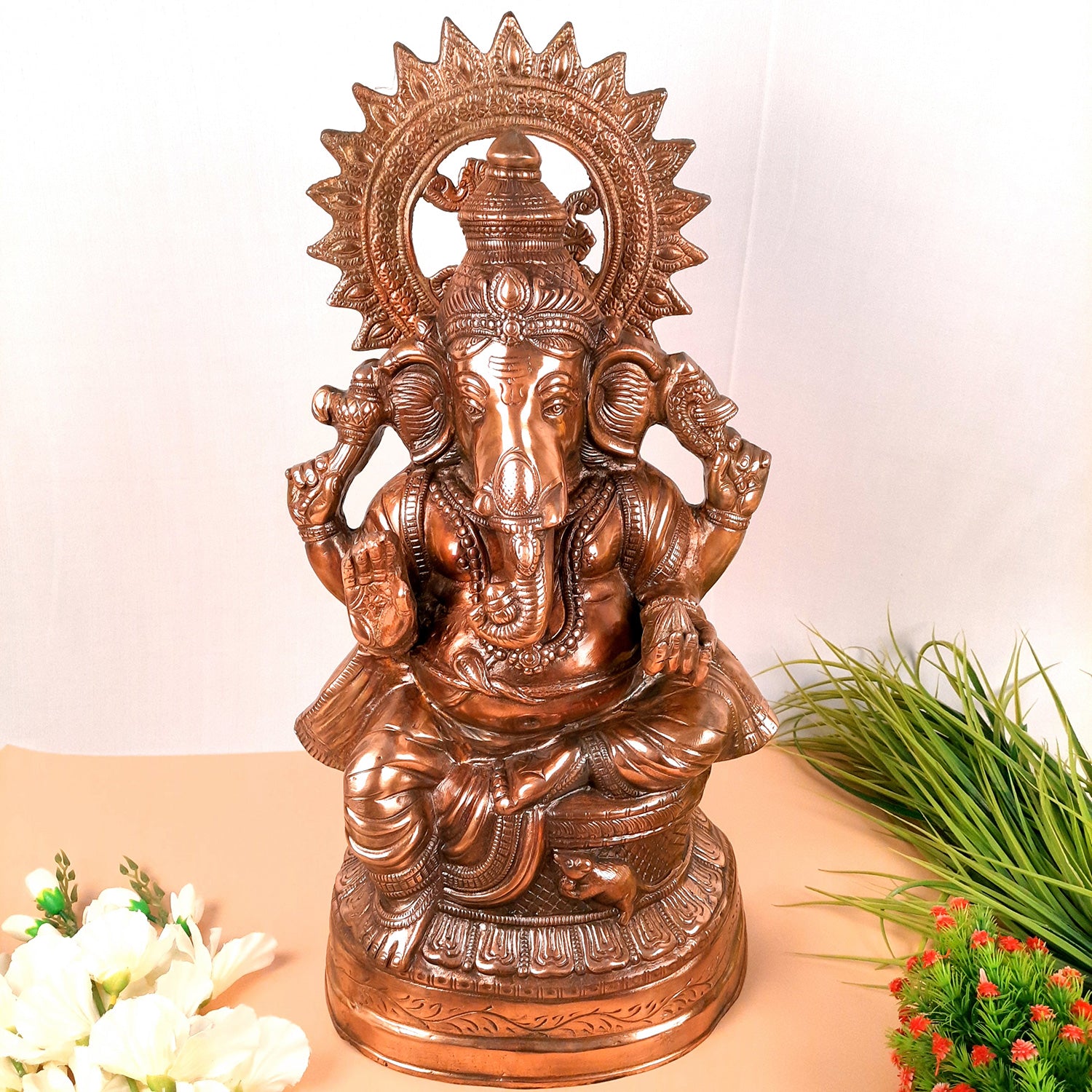 Lord Ganesh Idol | Ganesha Idol Big Size - for Home, Living Room, Entrance, Main Door | Metal Ganesh Art for Religious & Spiritual Decor | Diwali & Housewarming Gift - 23 Inch - Apkamart