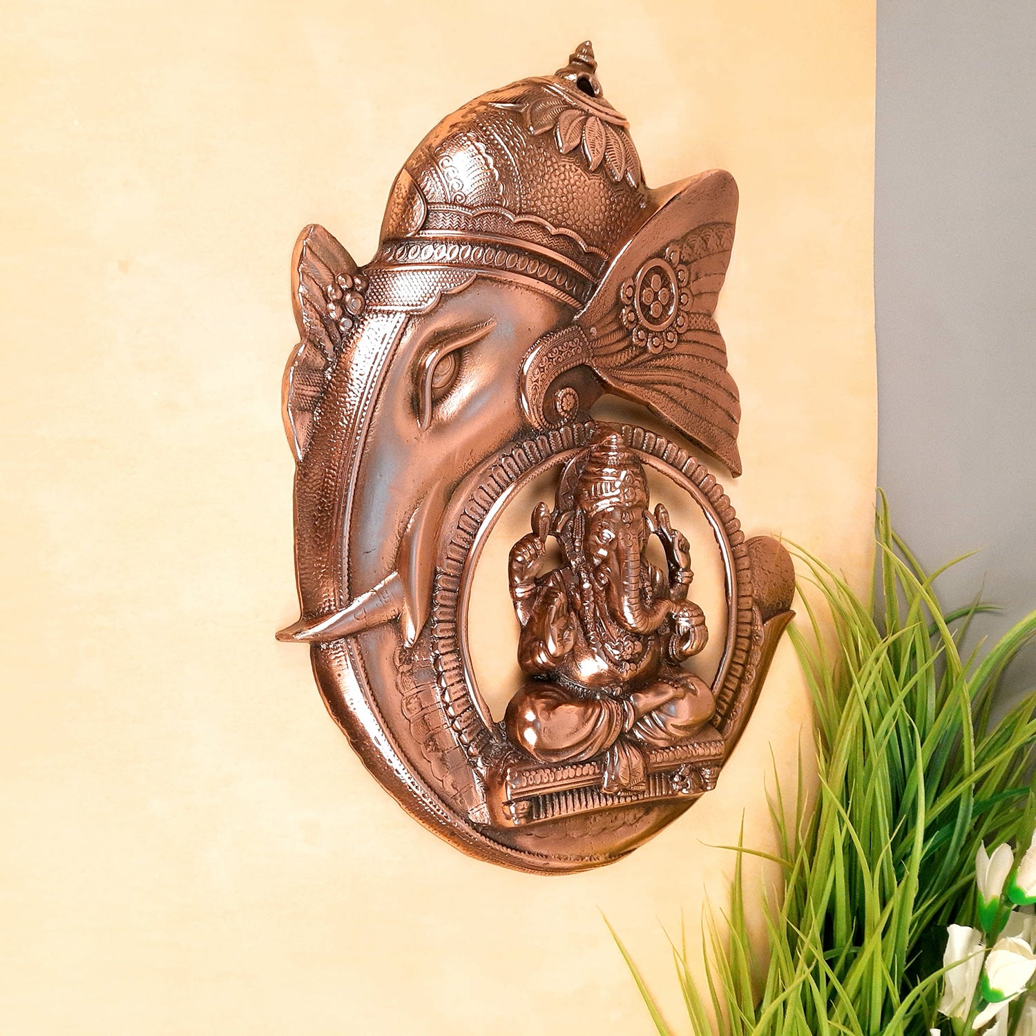 Ganesh Statue Wall Hanging | Ganesha Wall Decor Murti Metal - for Entrance Door | Vastu Ganesha Wall Idol - for Home, Puja & Religious Decor - 17 Inch - Apkamart