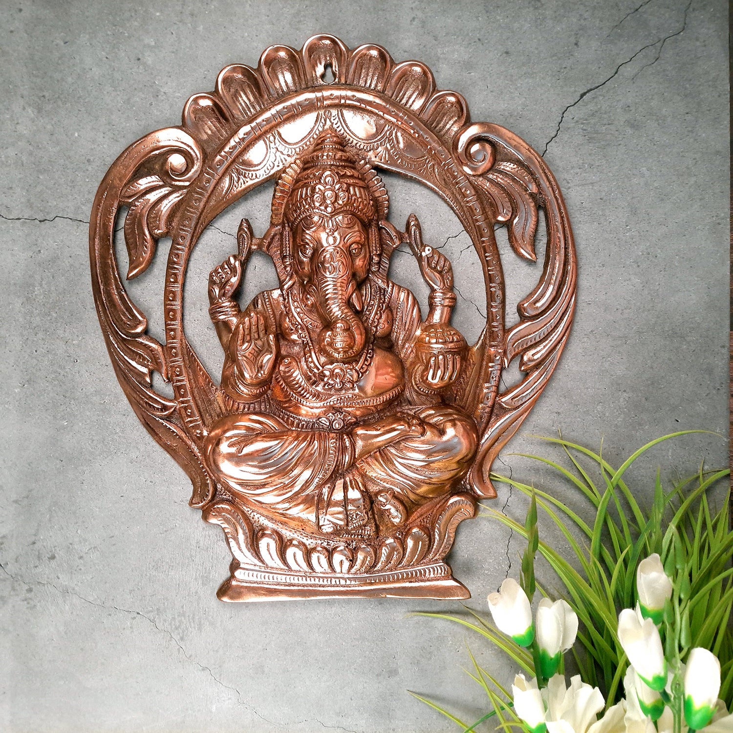 Ganesh Idol Wall Hanging | Lord Ganesha Face Wall Statue Decor | Religious & Spiritual Wall Art - For Puja, Home & Entrance Living Room & Gift - apkamart