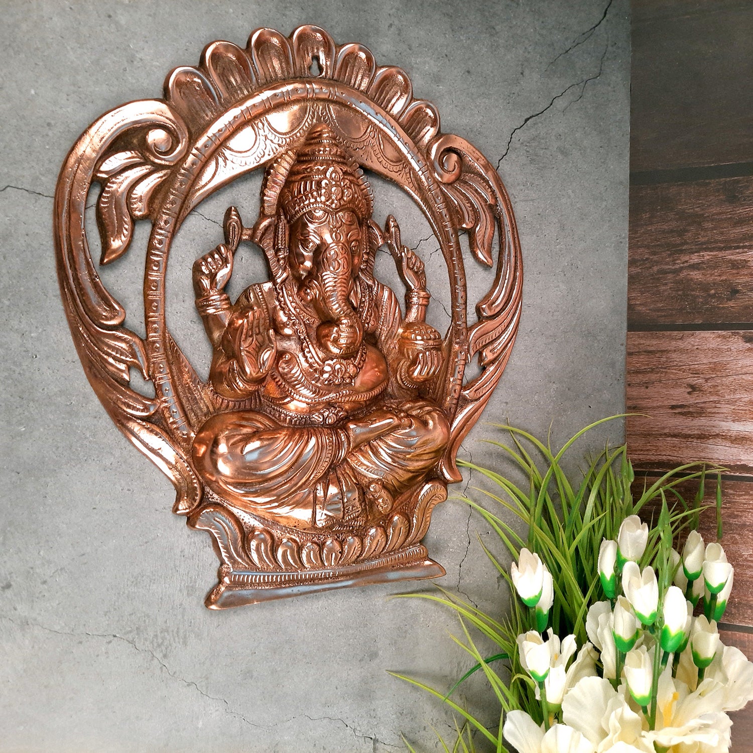 Ganesh Idol Wall Hanging | Lord Ganesha Face Wall Statue Decor | Religious & Spiritual Wall Art - For Puja, Home & Entrance Living Room & Gift - apkamart