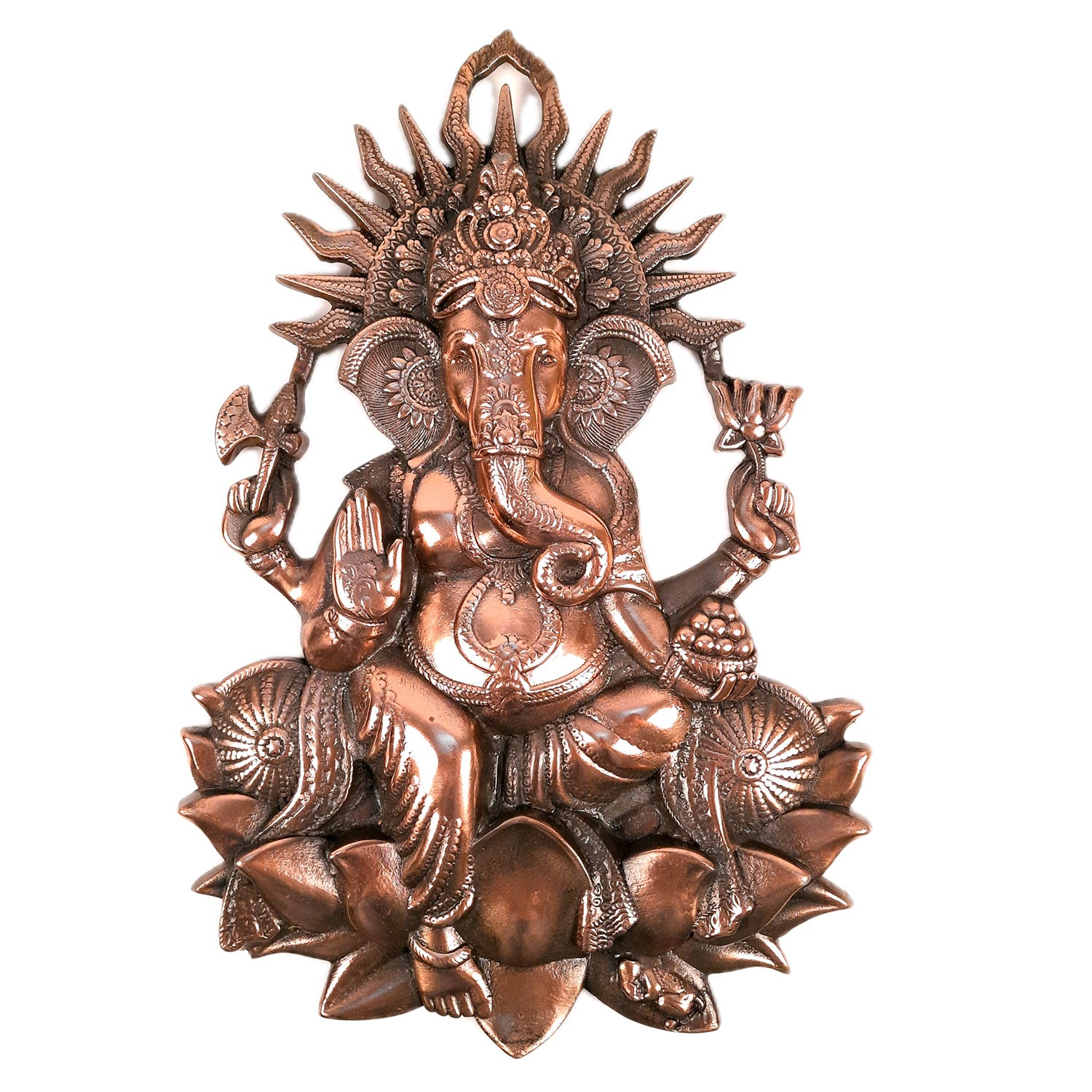 Ganesh Wall Hanging Idol - Sitting on Lotus/Kamal Design | Lord Ganesha Wall Decor - For Puja, Home, Entrance, Big Walls, Living Room & Gift - 19 Inch - Apkamart