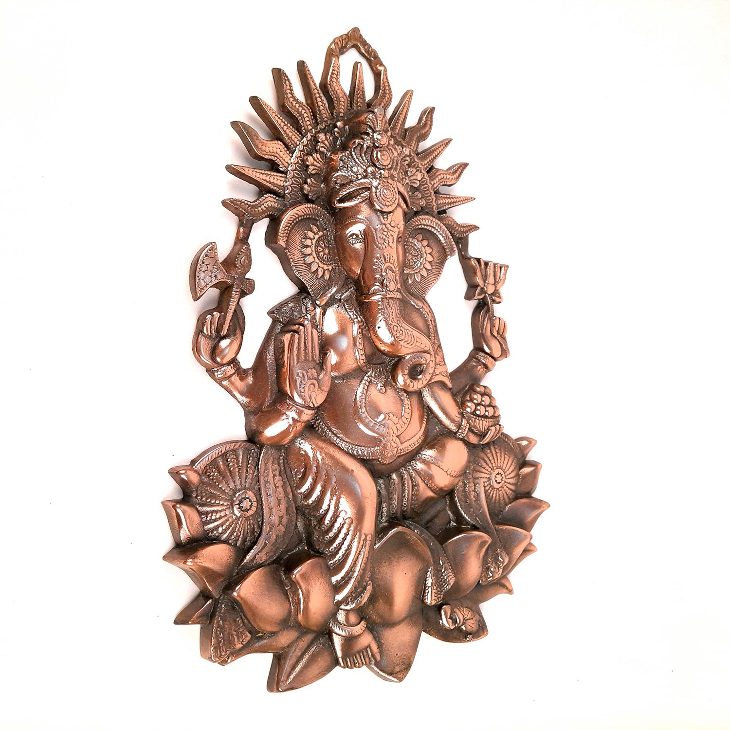 Ganesh Wall Hanging Idol - Sitting on Lotus/Kamal Design | Lord Ganesha Wall Decor - For Puja, Home, Entrance, Big Walls, Living Room & Gift - 19 Inch - Apkamart