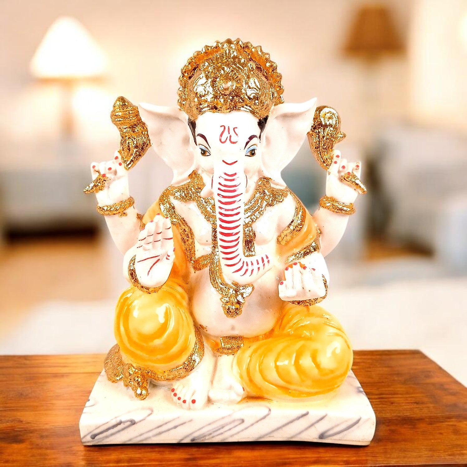 Ganesh Ji Statue | Lord Ganesha Idol for Home, Pooja Room & Vastu | Religious Table Decor, Diwali & Housewarming Gift - 9 Inch - Apkamart