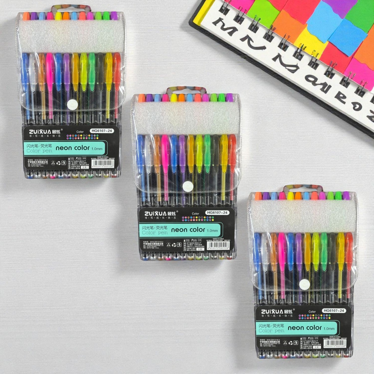 Neon Gel Pen Set | 24 Fluorescent Highlighter Gel Pens in Each Pack | Smooth Writing & Drawing Pens for Kids, Students, Artists, Art & Craft Stationery - Apkamart #Style_Pack Of 3