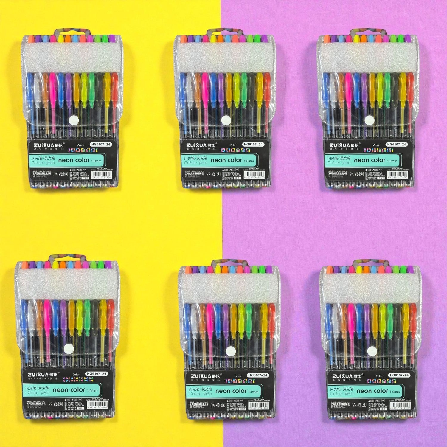 Neon Gel Pen Set | 24 Fluorescent Highlighter Gel Pens in Each Pack | Smooth Writing & Drawing Pens for Kids, Students, Artists, Art & Craft Stationery - Apkamart #Style_Pack Of 6