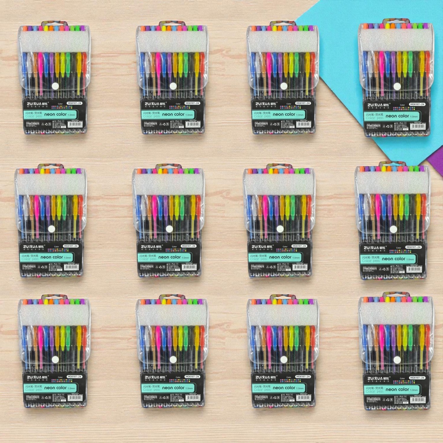 Neon Gel Pen Set | 24 Fluorescent Highlighter Gel Pens in Each Pack | Smooth Writing & Drawing Pens for Kids, Students, Artists, Art & Craft Stationery - Apkamart #Style_Pack Of 12