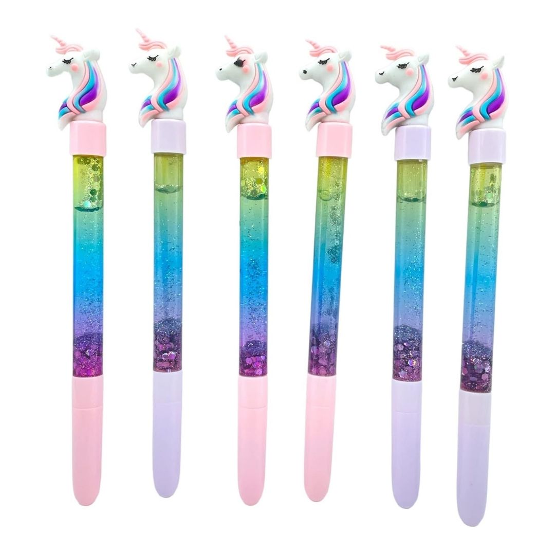 Glitter Gel Pen | Fancy Pen - Unicorn & Peppa Pig Design - for Kids, Girls, Boys, Students, School, Birthday Gift & Return Gifts - Apkamart #Style_pack of 6