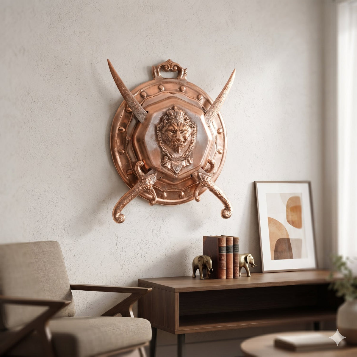 Round Lion Face Dhal Talwar Sword & Shield Wall Decor – 13 Inch
