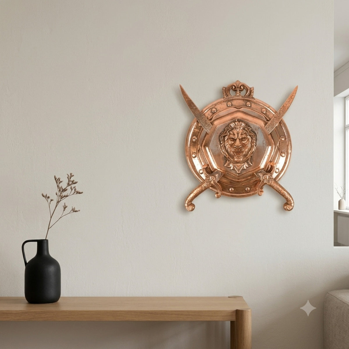 Round Lion Face Dhal Talwar Sword & Shield Wall Decor – 13 Inch