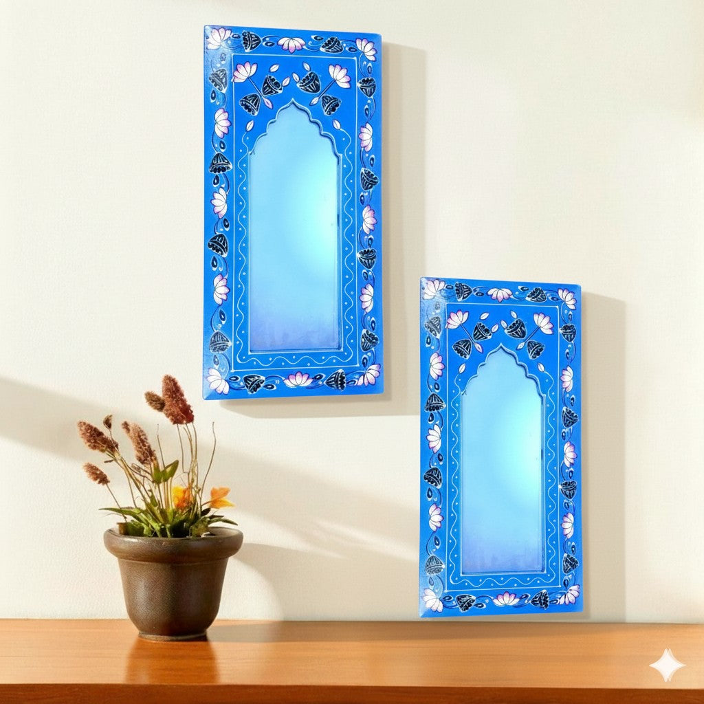 Handcrafted Wooden Mirror Frame | Wall Decor for Home, Living Room | Decorative Wall Hanging Frame for Mirror or Photos | Handcrafted Home Decor Frame - 18 Inch (Pack Of 2) - Apkamart