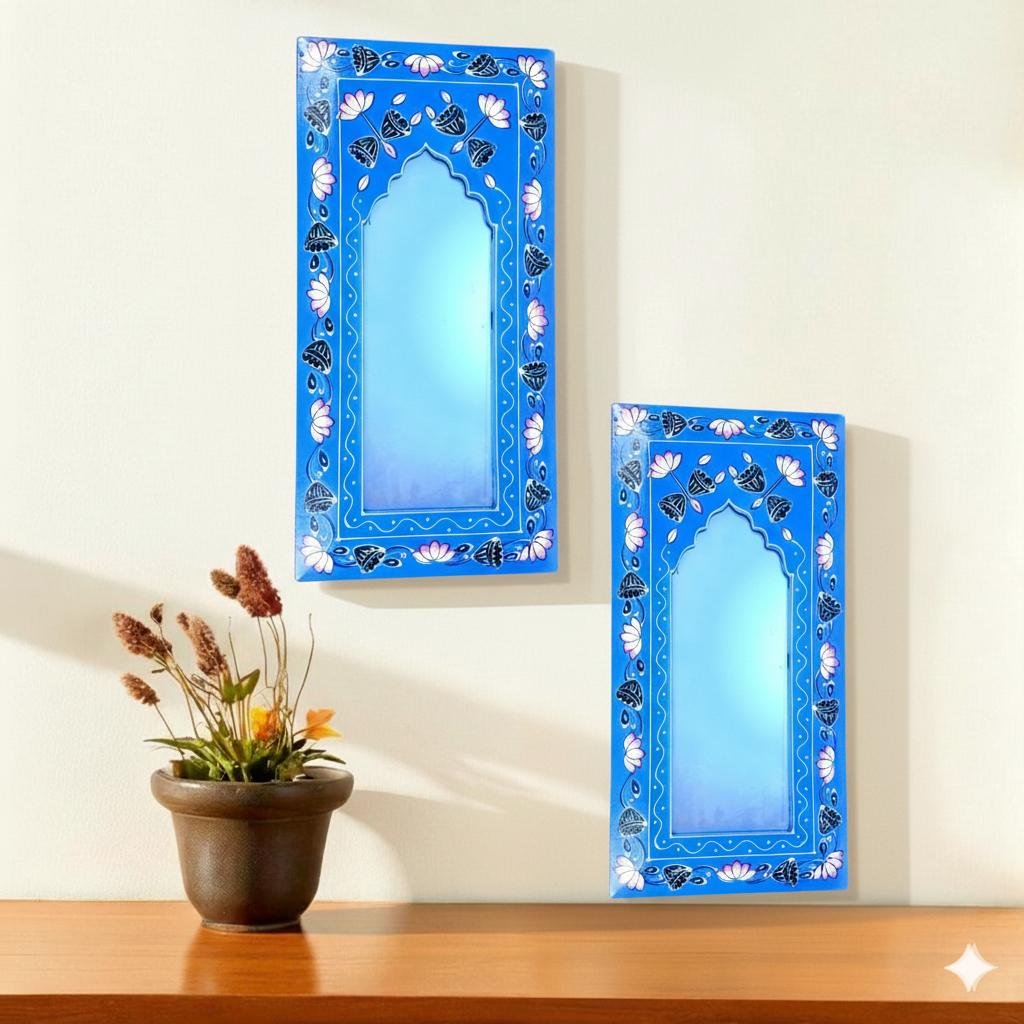 Handcrafted Wooden Mirror Frame | Wall Decor for Home, Living Room | Decorative Wall Hanging Frame for Mirror or Photos | Handcrafted Home Decor Frame - 18 Inch (Pack Of 2) - Apkamart