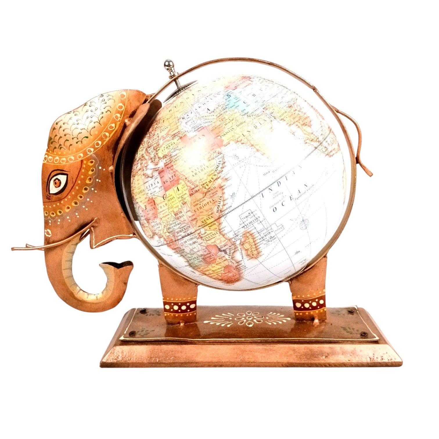Handcrafted Elephant Globe Showpiece | Decorative Globe with Elephant Base | Unique Home & Office Decor, School Decor & Gift - 11 Inch - Apkamart