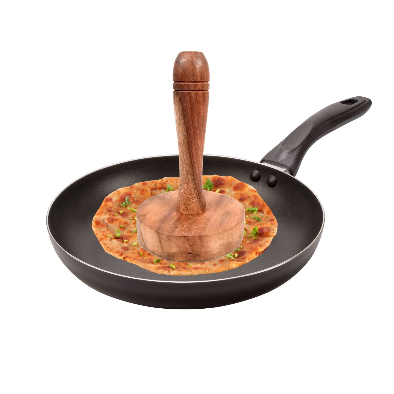 Wooden Hand Masher | Roti Presser | Paratha Sekni - For Parantha, Vegetable, Potato, Pav Bhaji | For Home & Kitchen - 5 Inch (Pack of 2) - Apkamart