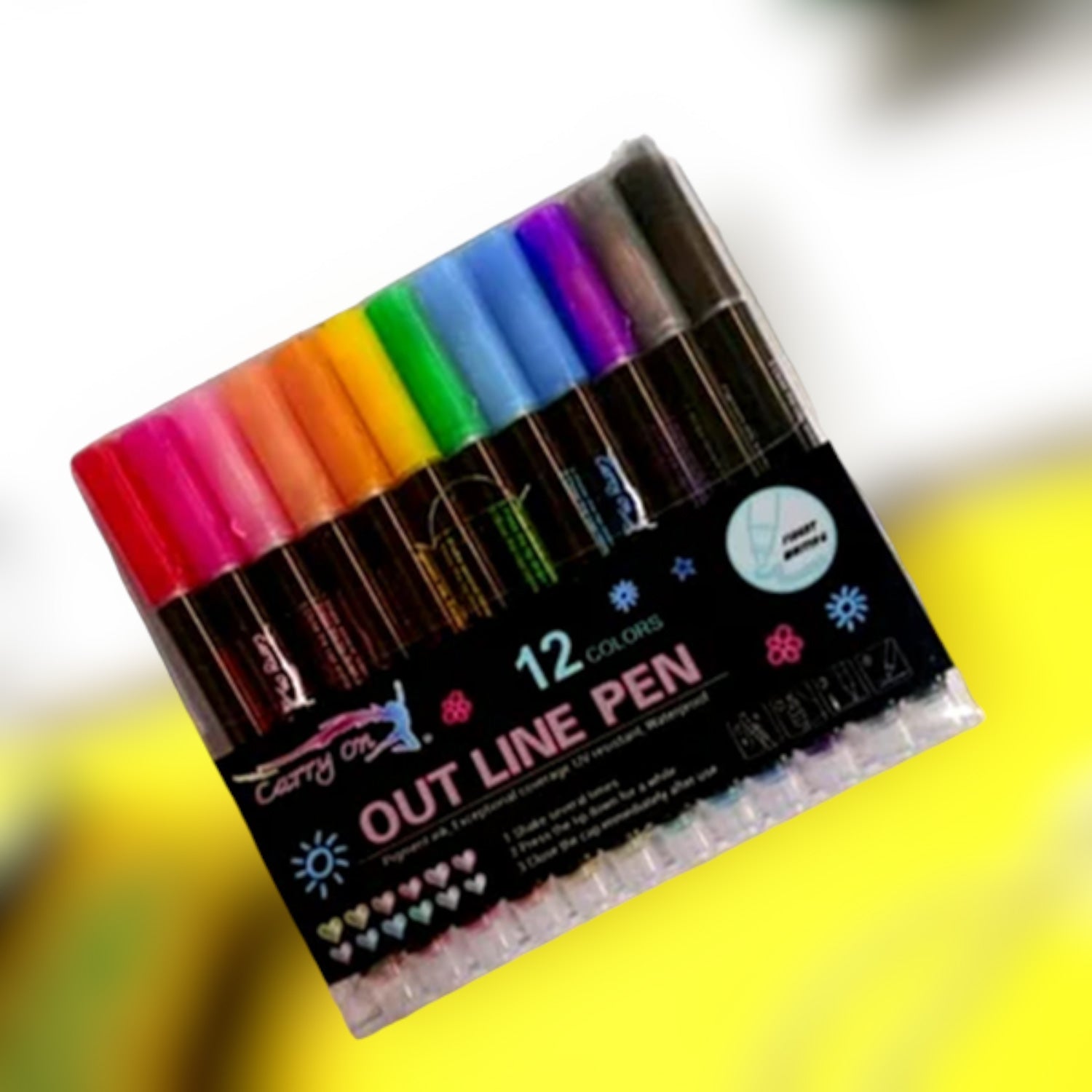 Marker Highlighters Pen | Out Line Pens in 12 Colors - for Girls, Boys, School, Crafts, Drawing, Birthday Gift & Return Gifts - Apkamart