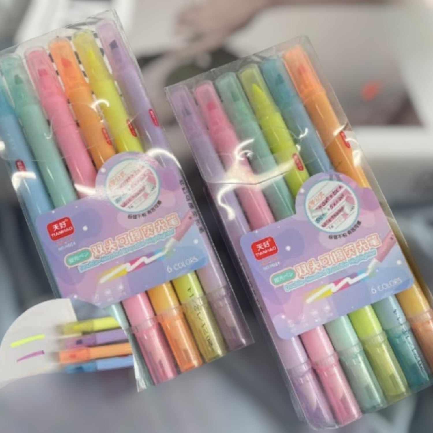 Highlighters | Double Headed Erasable Marker Pen Hi-lighters - for Girls, Boys, School, Crafts, Drawing, Birthday Gift & Return Gifts - Apkamart