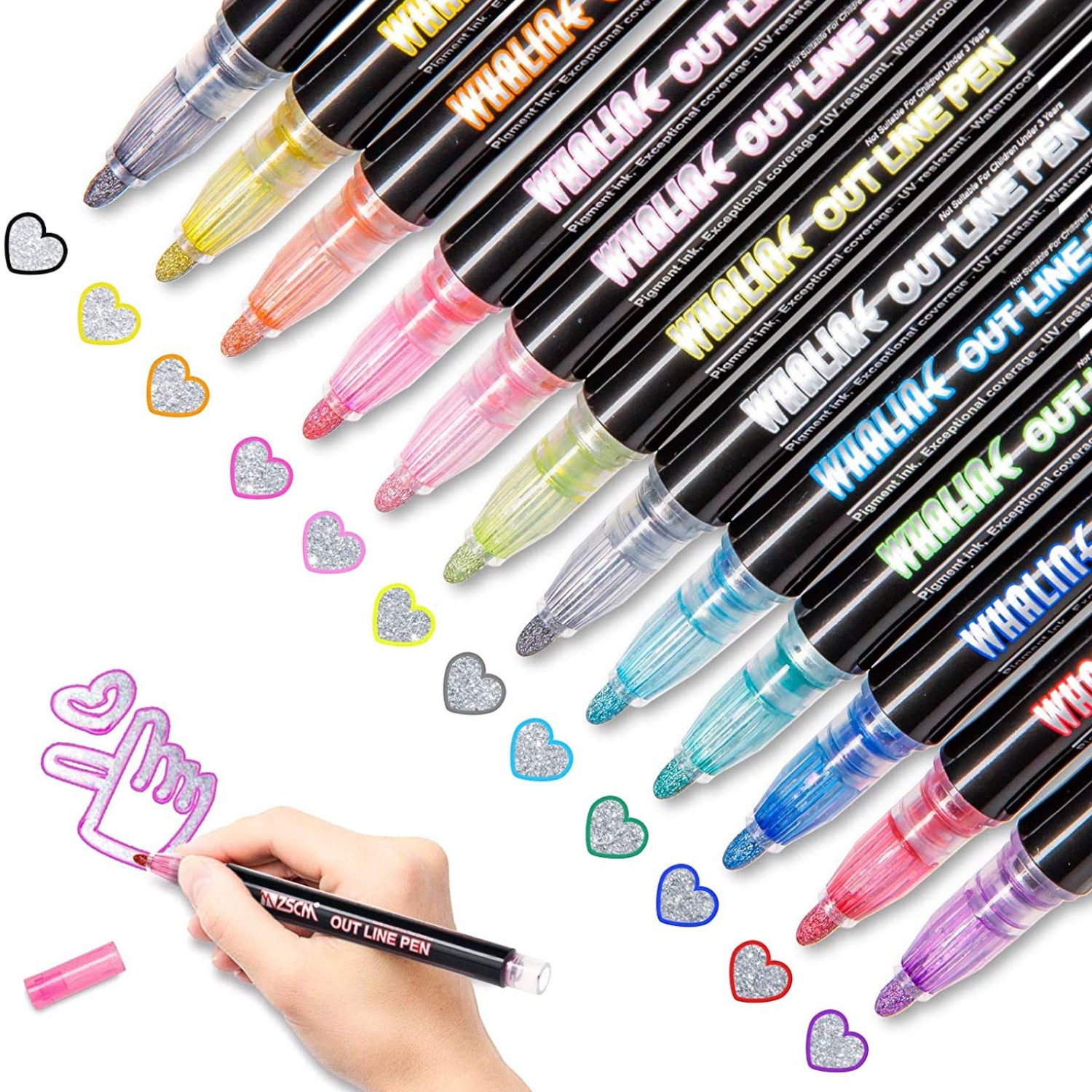 Marker Highlighters Pen | Out Line Pens in 12 Colors - for Girls, Boys, School, Crafts, Drawing, Birthday Gift & Return Gifts - Apkamart