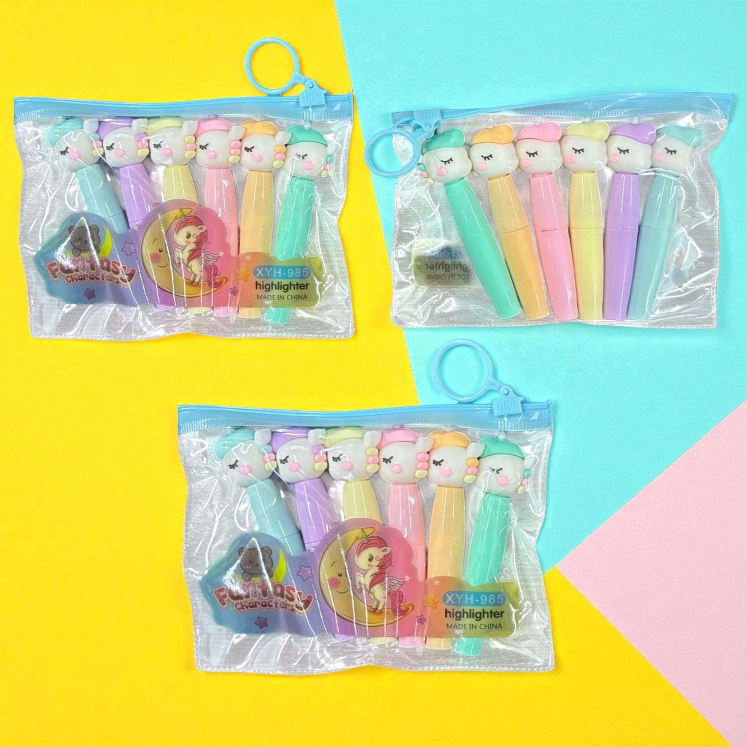 Highlighter Set | 6 Multicolor Pens in Each Set | Cute Cartoon Highlighters for Kids | Fun Stationery for School, Drawing, Art, Journaling, Study & Return Gifts - Apkamart #Style_Pack Of 3