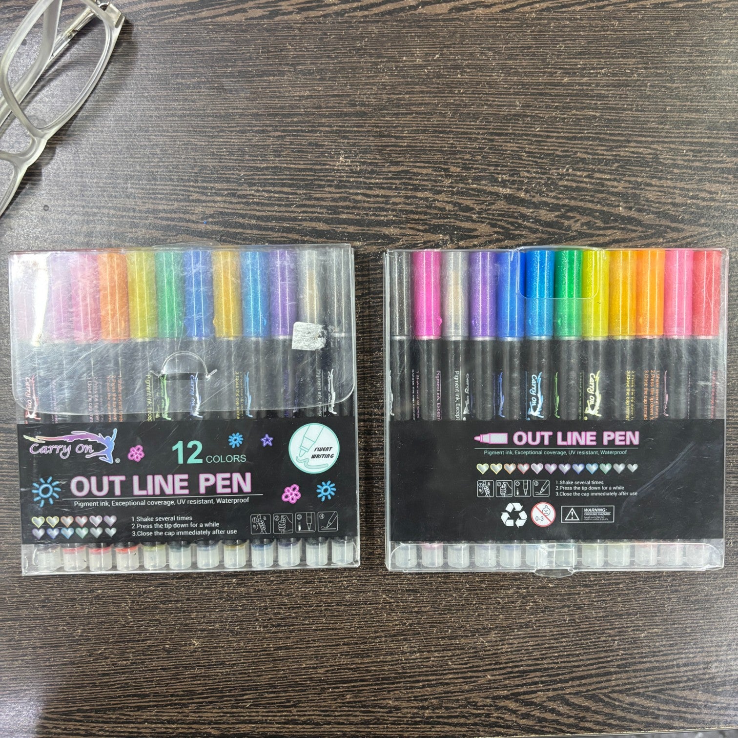 Marker Highlighters Pen | Outline Pens in 12 Colors in Each Pack – Dual Tone Metallic Markers for Kids, Girls, Boys, Students, Drawing, Birthday & Return Gifts