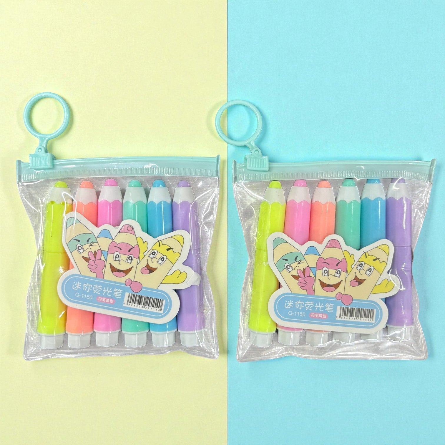 Highlighter Set | 6 Multicolor Pens in Each Set | Cute Pencil Shape Highlighters for Kids | Fun Stationery for School, Drawing, Art, Study & Return Gifts - Apkamart #Style_Pack Of 2