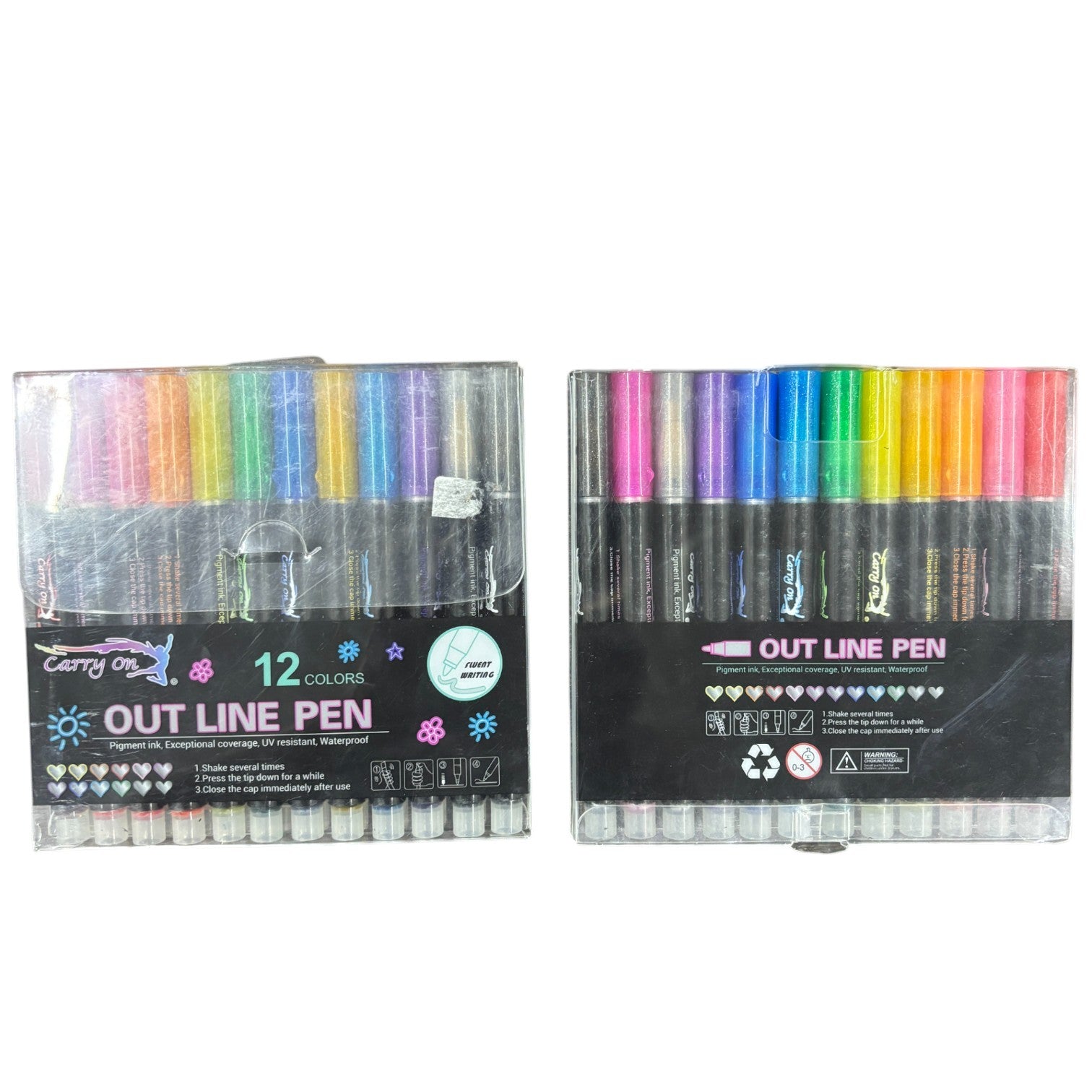 Marker Highlighters Pen | Outline Pens in 12 Colors in Each Pack – Dual Tone Metallic Markers for Kids, Girls, Boys, Students, Drawing, Birthday & Return Gifts - Apkamart #Style_Pack Of 2