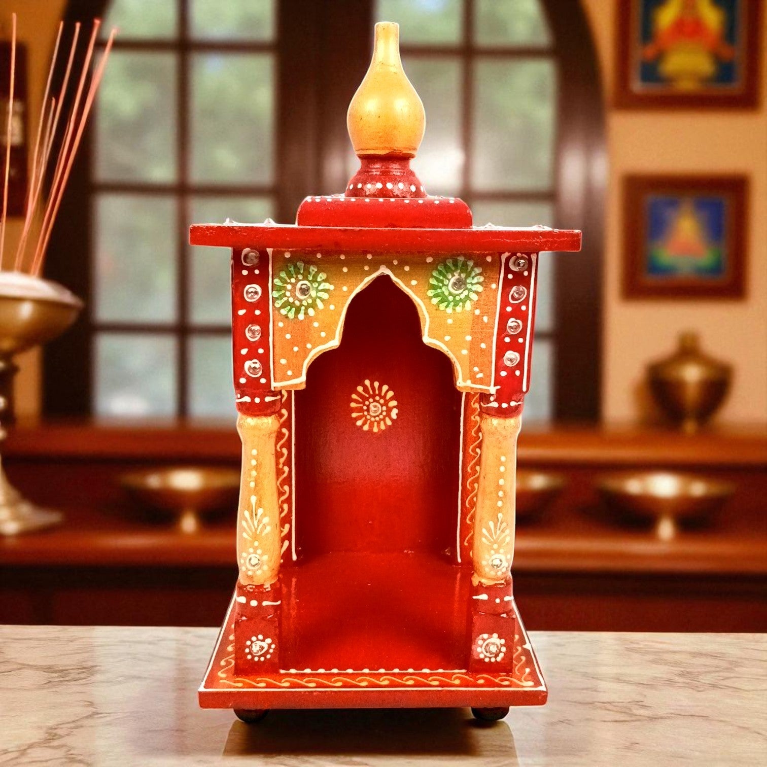 Wooden Temple | Wooden Mandir for Home & Office | Single Idol Pooja Mandir – Compact & Handcrafted Temple for One God Idol – Ideal for Puja Room, Gift & Home Decor - 10 Inch - Apkamart