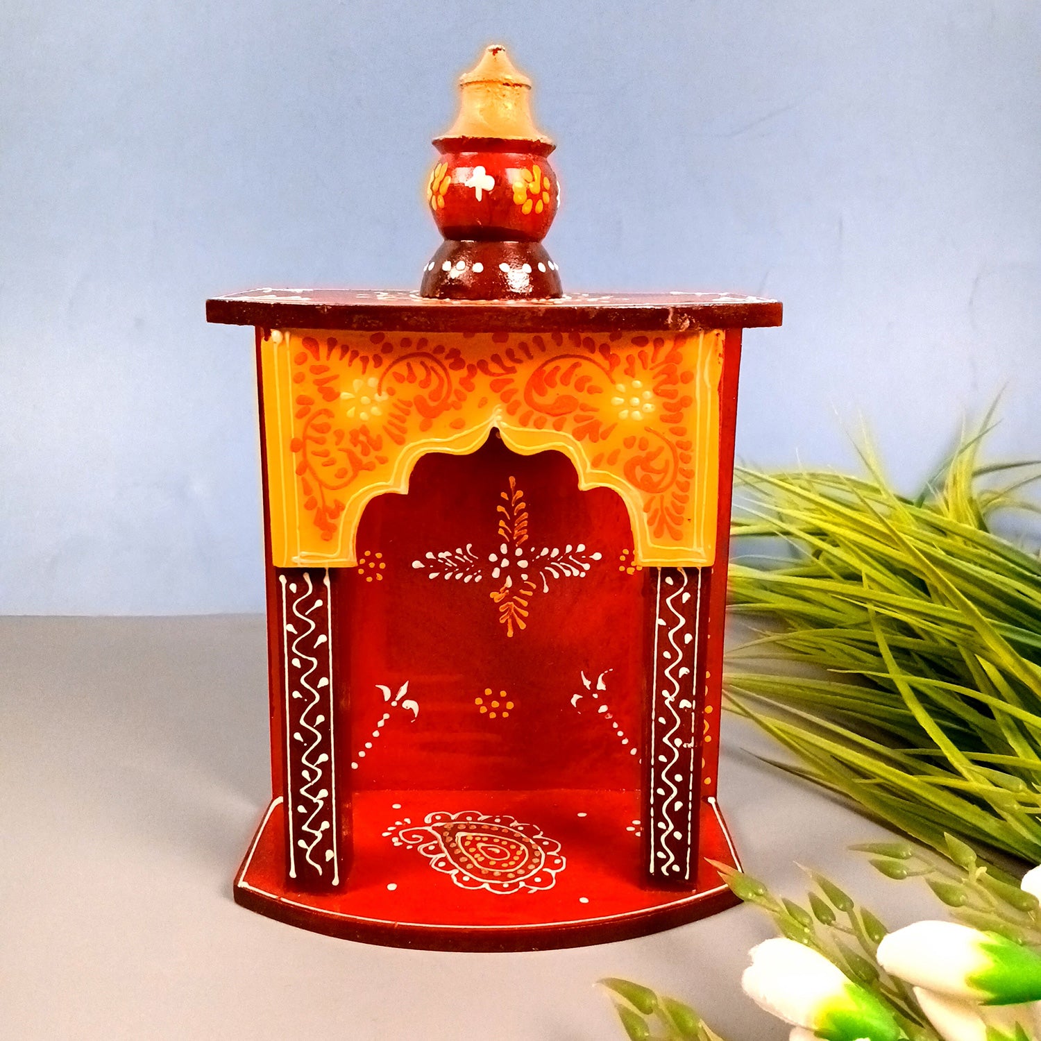 Pooja Temple Hanging | God Temple For Home | Wooden Mandir Stand | Puja Unit Small Wall Mounted – For Ghar, Office & Shop - 11 Inch - Apkamart