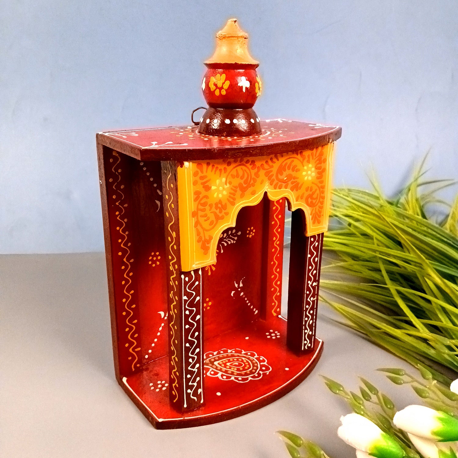 Pooja Temple Hanging | God Temple For Home | Wooden Mandir Stand | Puja Unit Small Wall Mounted – For Ghar, Office & Shop - 11 Inch - Apkamart