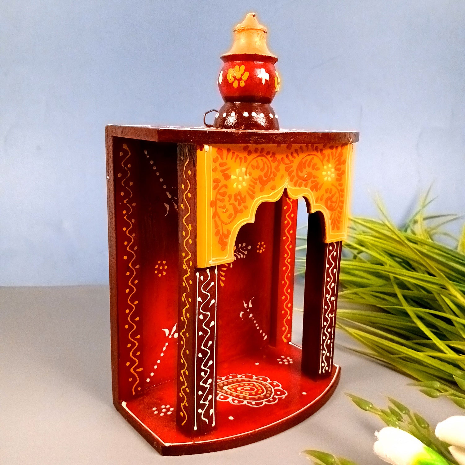 Pooja Temple Hanging | God Temple For Home | Wooden Mandir Stand | Puja Unit Small Wall Mounted – For Ghar, Office & Shop - 11 Inch - Apkamart