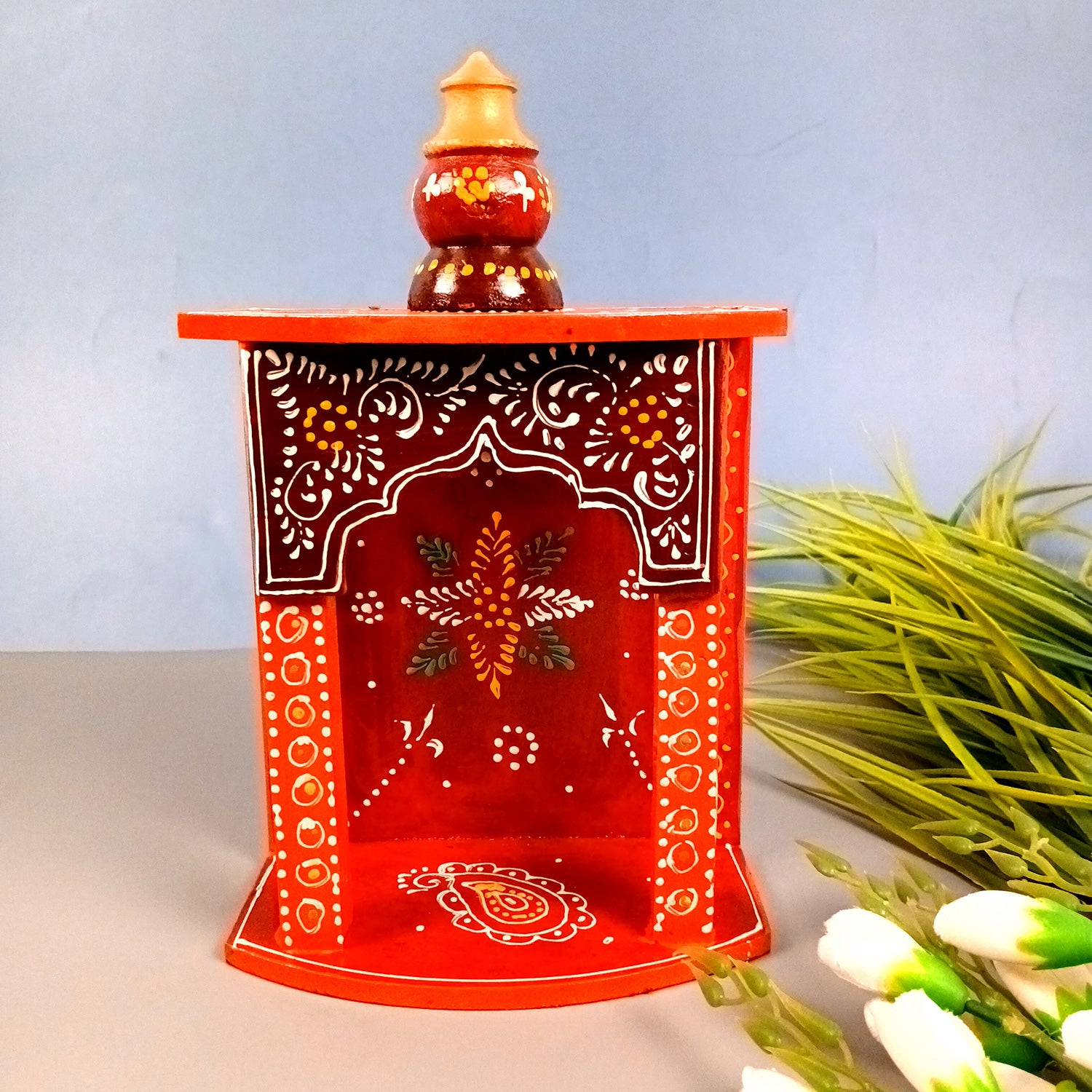 Home Temple | Pooja Mandir Small | Wooden Wall Mounted Puja Unit / Stand - for God, House, Office & Shop - 11 Inch - Apkamart