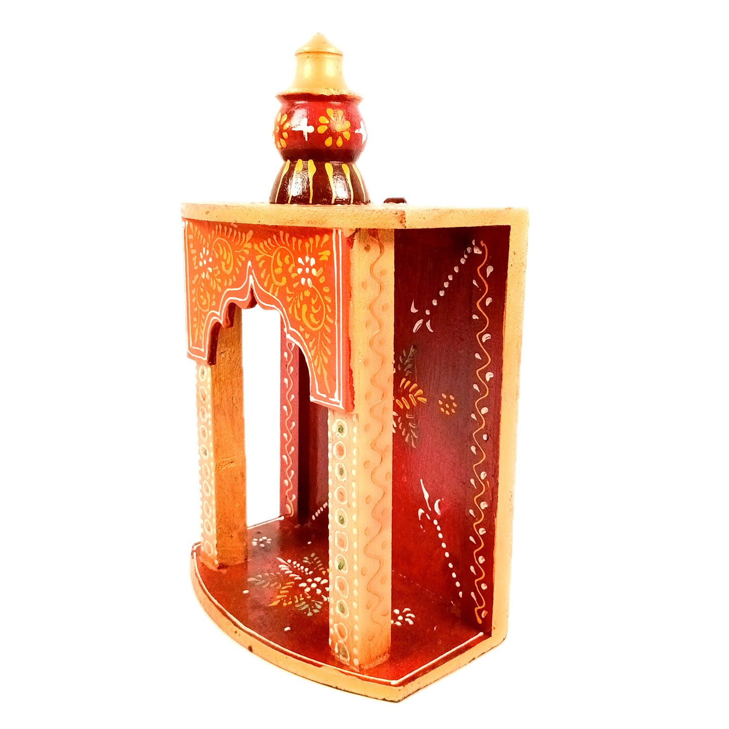 Pooja Mandir | Home Temple Wooden Wall Mounted | Hanging Puja Stand / Unit Small – For God, House, Puja Ghar, Office & Shop - 11 Inch - Apkamart #Style_Design 1