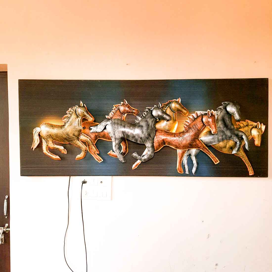 7 Running Horse Wall Hanging with LED Lights | Backlit Horse Wall Decor - for Vastu, Feng Shui, Living Room, Home, Wall Decor & Gifts - 60 inch - Apkamart