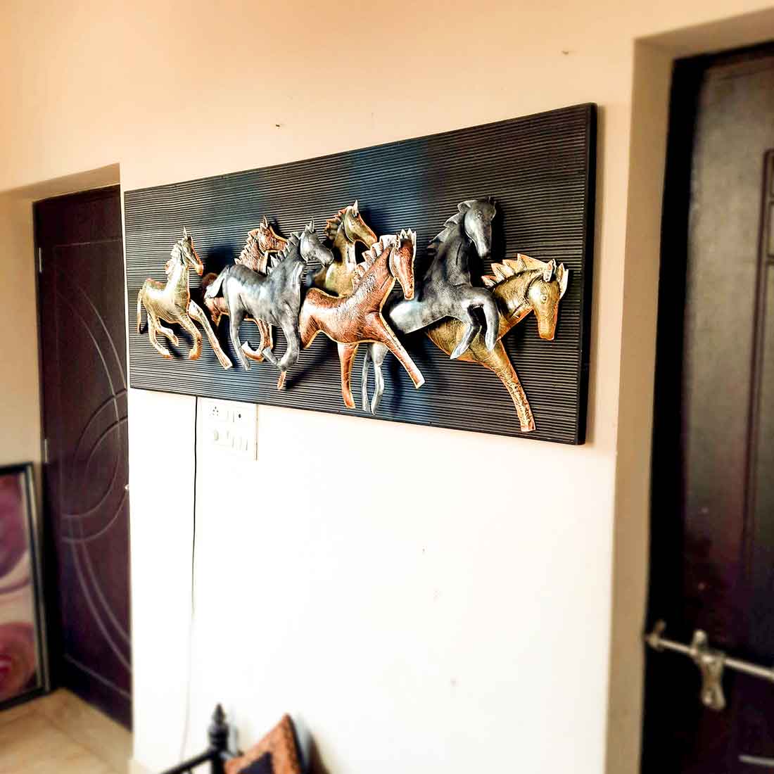 7 Running Horse Wall Hanging with LED Lights | Backlit Horse Wall Decor - for Vastu, Feng Shui, Living Room, Home, Wall Decor & Gifts - 60 inch - Apkamart