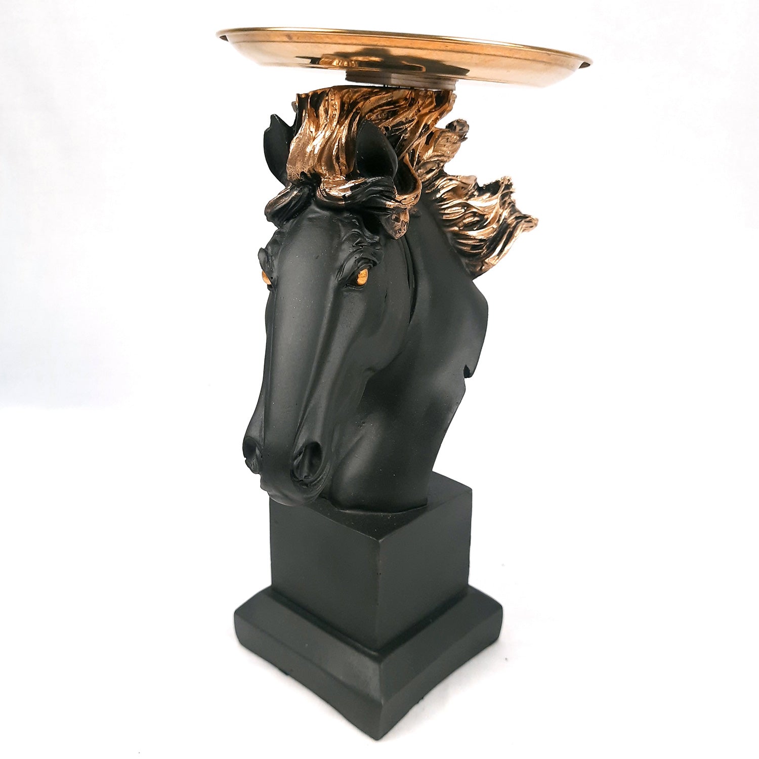 Horse Statue With Detachable Tray For Keeping Small Plant / Chocolates | Horse Face Showpiece - for Home, Table, Shelf, Good Luck, Vastu & Office Desk Decor - 10 Inch - Apkamart #Color_Black
