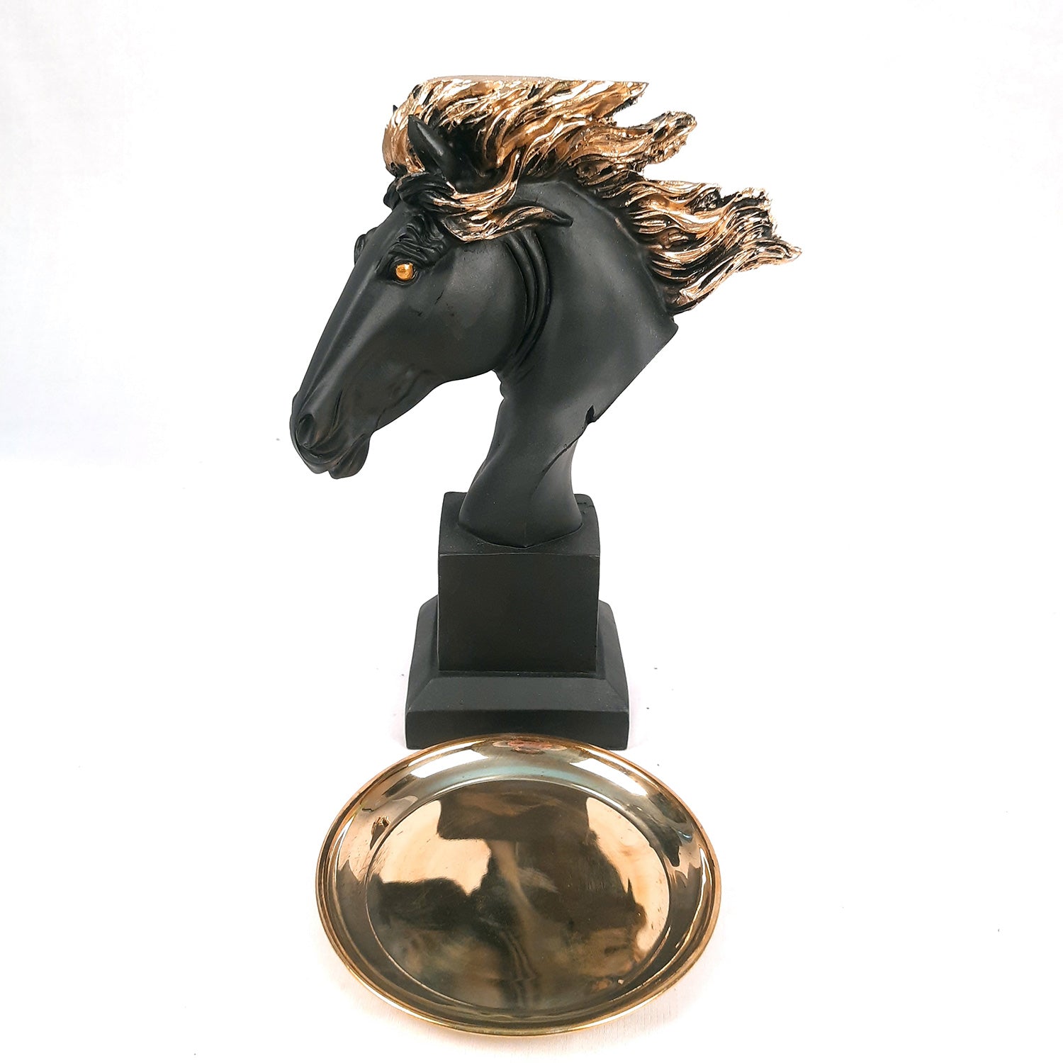 Horse Statue With Detachable Tray For Keeping Small Plant / Chocolates | Horse Face Showpiece - for Home, Table, Shelf, Good Luck, Vastu & Office Desk Decor - 10 Inch - Apkamart #Color_Black
