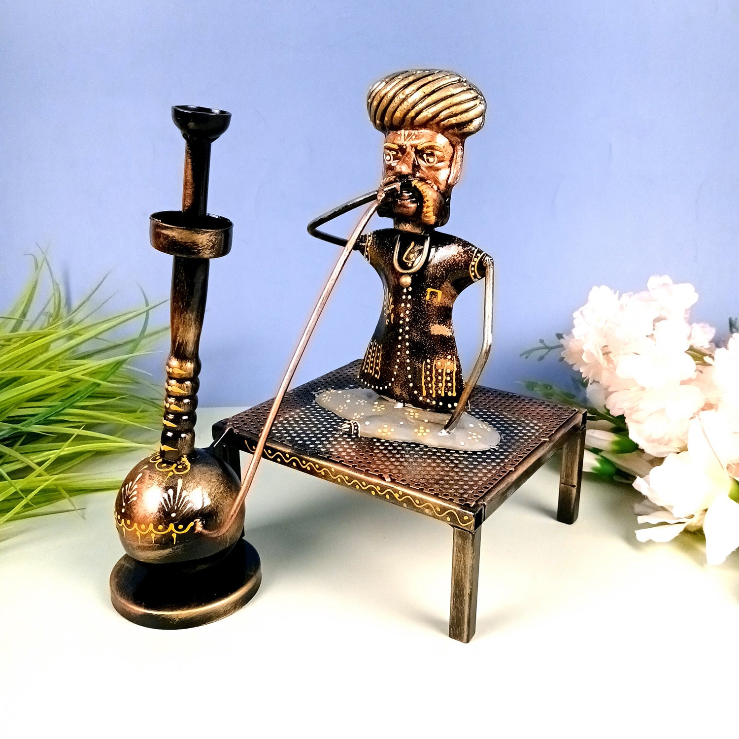 Village Man with Hukka Showpiece | Folk Men Sitting with Hookah Figurine - for Home, Bedroom, Living Room, Office Desk & Bar Decor - Apkamart #Style_Design 1