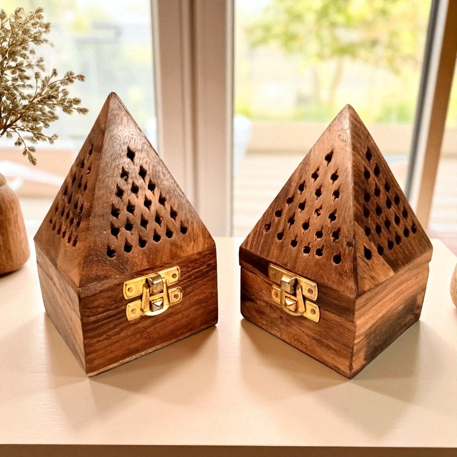 Agarbatti Incense Holder Box & Dhoop Stand | Wooden Sambrani | Ash Catcher Dhup Dani - For Temple, Pooja Room Décor, Puja Item for Home & Mandir - 5 Inch (Pack Of 2) - Apkamart
