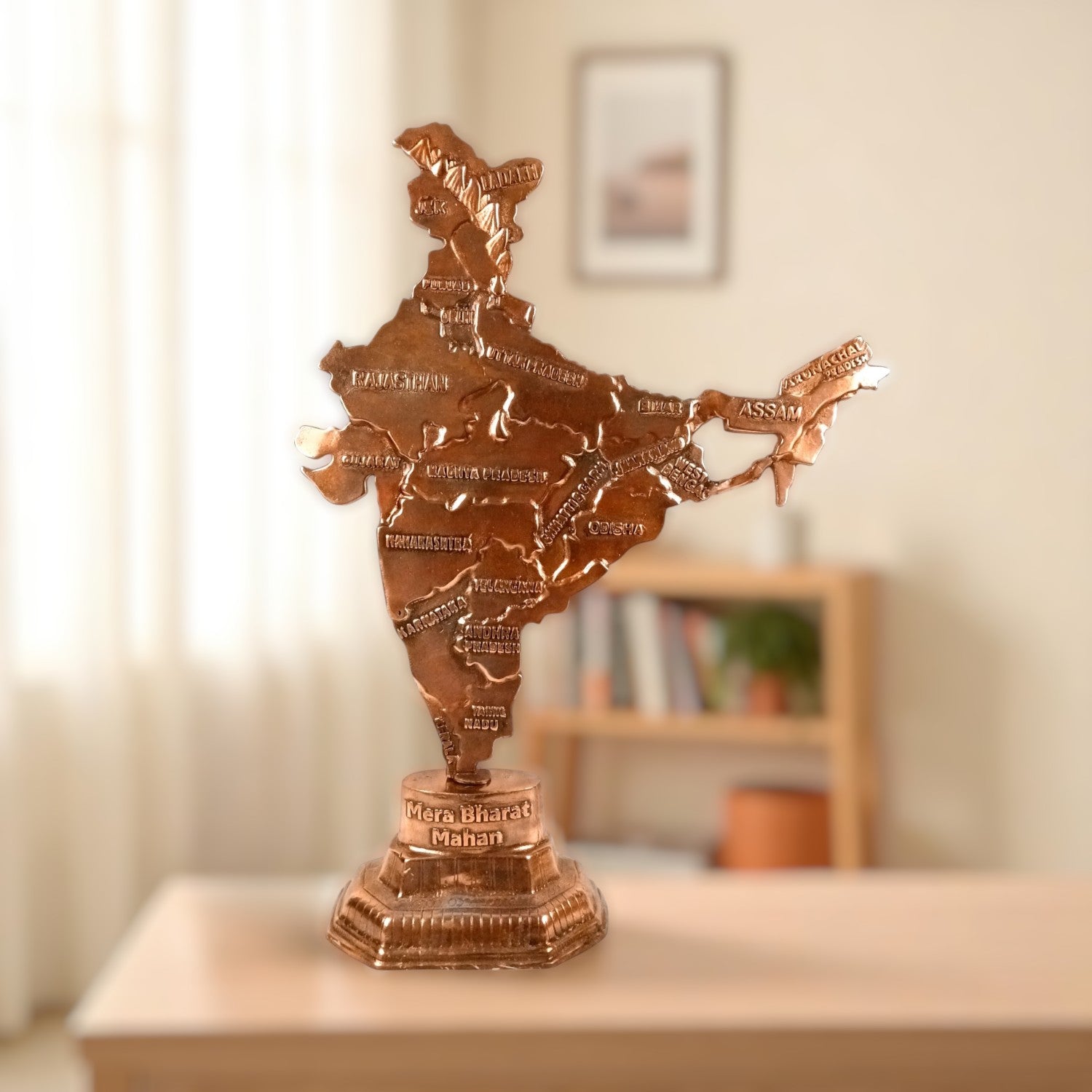 India Map Showpiece | Copper Patriotic Statue for Home Decor, Restaurant, Showcase | Handicraft Home Decoration Item | Farewell & Birthday Gift - 28 Inch - Apkamart