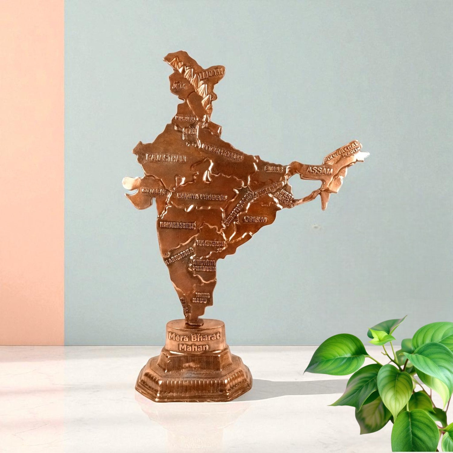 India Map Showpiece | Copper Patriotic Statue for Home Decor, Restaurant, Showcase | Handicraft Home Decoration Item | Farewell & Birthday Gift - 28 Inch - Apkamart